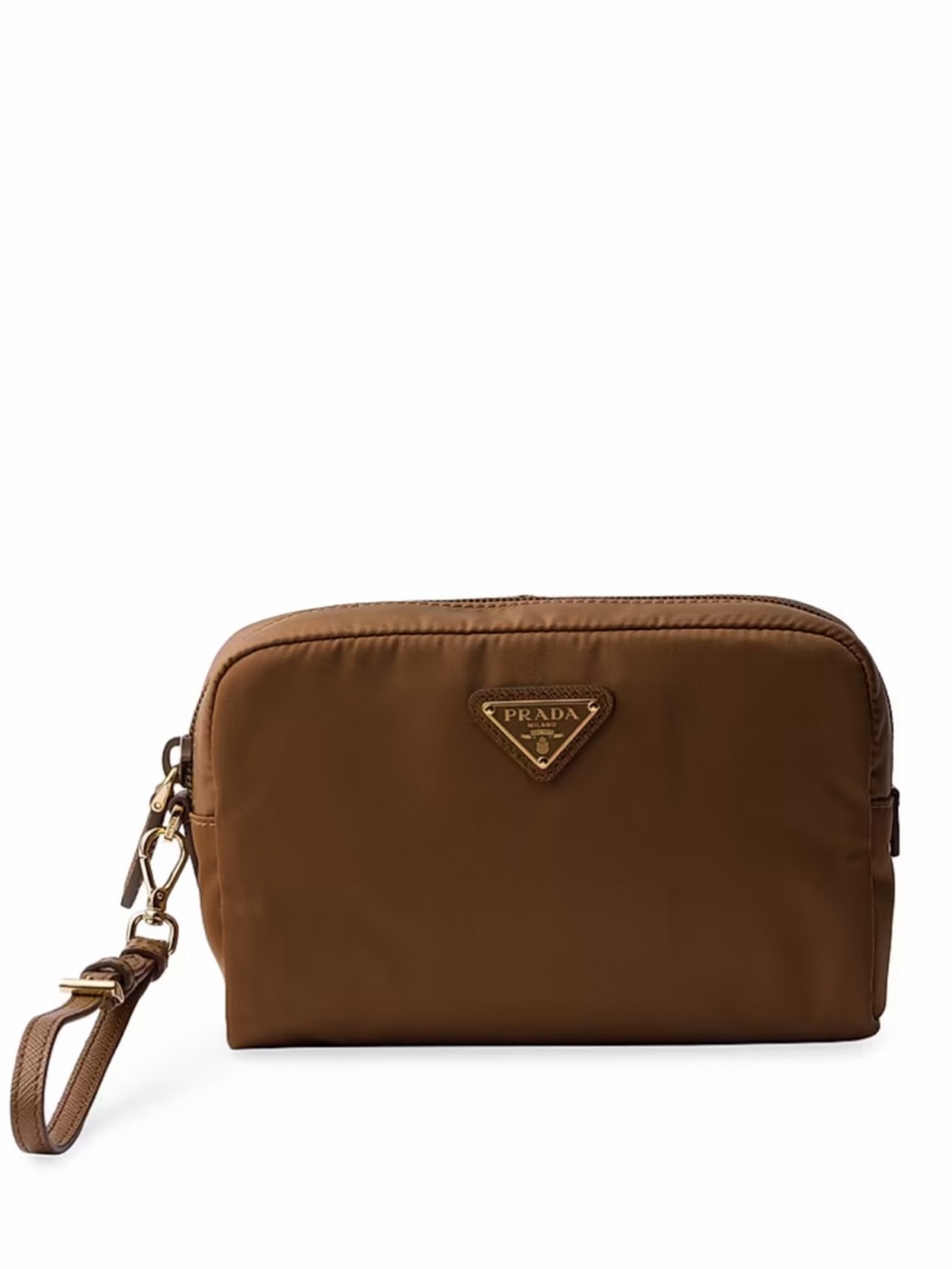 Prada Brown Nylon Wristlet Pouch with Gold Hardware
